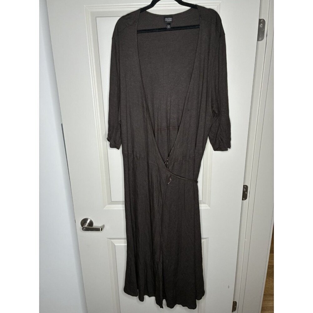 Eileen Fisher Brown Wrap Dress Midi Longsleeve Chocolate Brown Size 2X